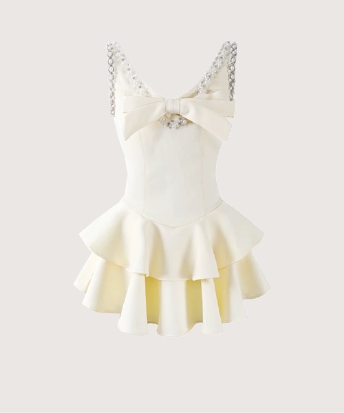 LA POMME petit(ラポミ・プチ)の「Textured Hand Beaded Matte Satin Dress(ワンピース・レディース・ブラック/アイボリー・FREE)」の1枚目の写真