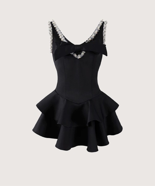 LA POMME petit(ラポミ・プチ)の「Textured Hand Beaded Matte Satin Dress(ワンピース・レディース・ブラック/アイボリー・FREE)」の2枚目の写真