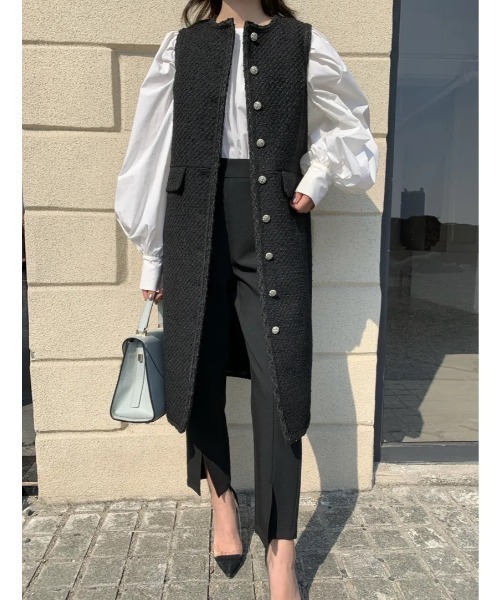 BIRTHDAY BASH(バースデイバッシュ)の「TWEED METAL BUTTON LONG GILET(その他アウター・レディース・ブラック・MEDIUM/SMALL)」の6枚目の写真