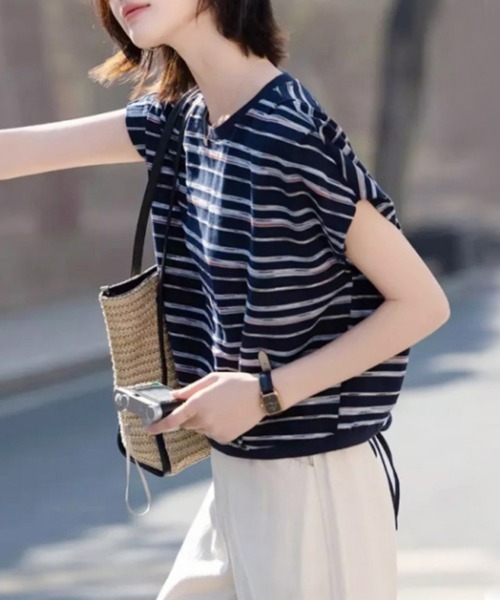 ONEP STAR(ワンピスター)の「バックリボンストライプ半袖カットソー(Tシャツ/カットソー・レディース・ネイビー・X-LARGE/LARGE/MEDIUM)」の11枚目の写真