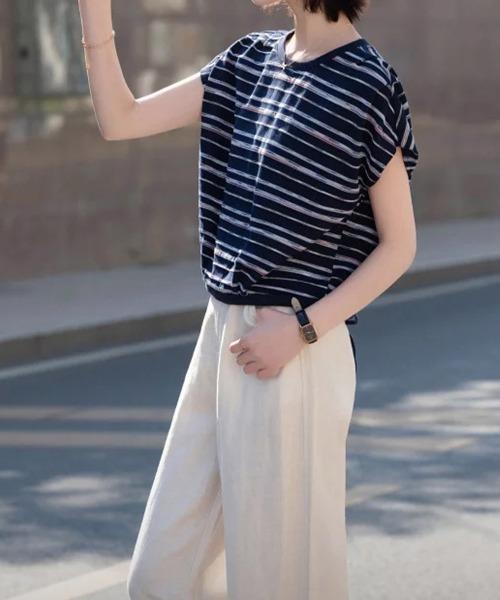 ONEP STAR(ワンピスター)の「バックリボンストライプ半袖カットソー(Tシャツ/カットソー・レディース・ネイビー・X-LARGE/LARGE/MEDIUM)」の5枚目の写真