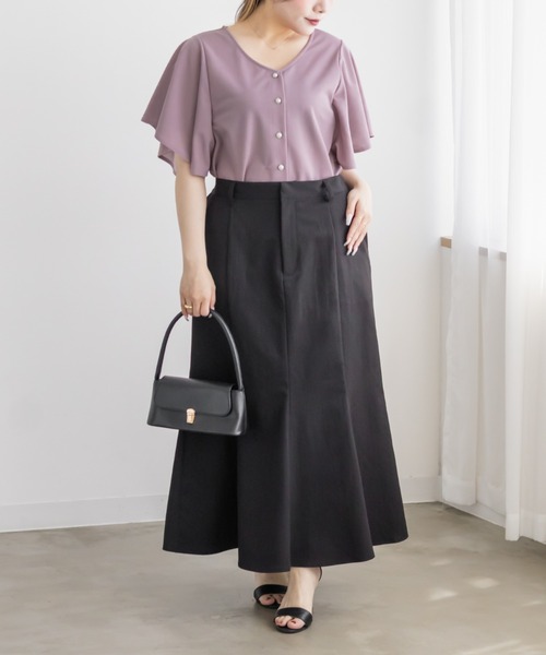 CLETTE(クレット)の「パール釦付きフレアスリーブブラウス(シャツ/ブラウス・レディース・ラベンダー/イエロー/サックスブルー・LL/4L/3L)」の9枚目の写真