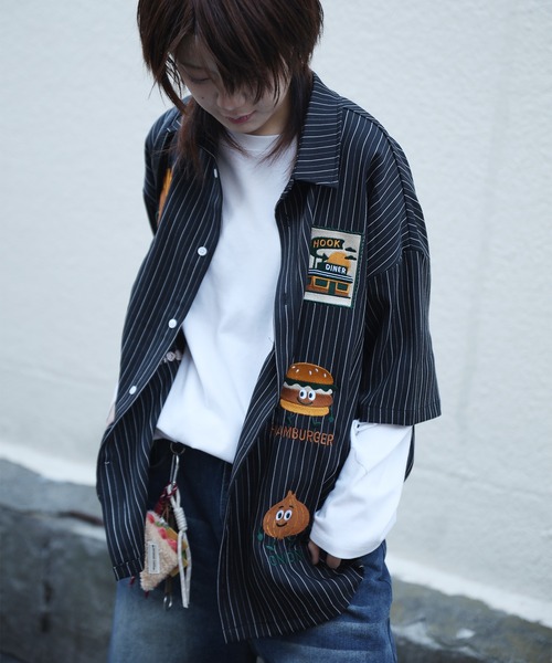 HOOK(フック)の「HOOK -original- フードキャラクターストライプ半袖シャツ(シャツ/ブラウス・メンズ・ブルー/ブラック・XL/M/L)」の14枚目の写真