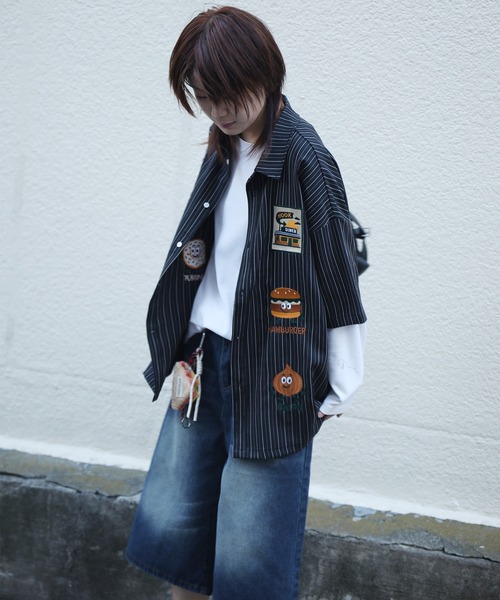 HOOK(フック)の「HOOK -original- フードキャラクターストライプ半袖シャツ(シャツ/ブラウス・メンズ・ブルー/ブラック・XL/M/L)」の8枚目の写真