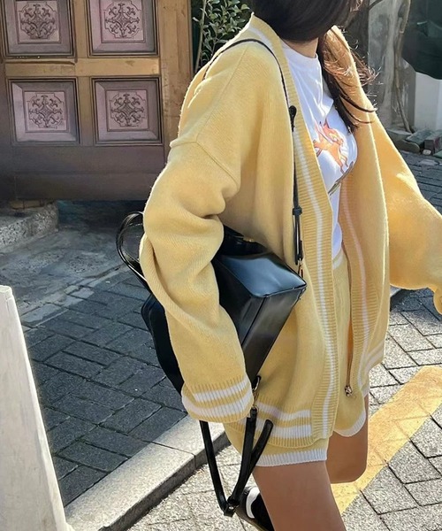 Girly Doll(ガーリードール)の「【セットアップ】配色ラインニットカーディガン&ニットショートパンツ(セットアップ・レディース・イエロー/グレー/ホワイト/ブラック・FREE)」の18枚目の写真