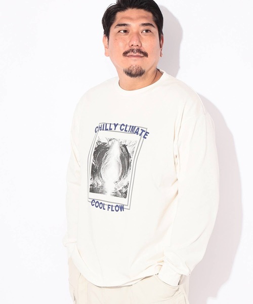 B&T CLUB(ビーティークラブ)の「Tシャツ 長袖 メンズ 大きいサイズ コットン100% プリント CHILLY CLIMATE クルーネック カットソー B&T CLUB (ビーアンドティークラブ)(Tシャツ/カットソー・メンズ・ブラック/ホワイト・X2(4L~5L)/X1(3L~4L))」の3枚目の写真