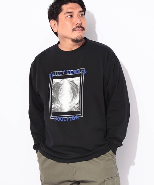 B&T CLUB(ビーティークラブ)の「Tシャツ 長袖 メンズ 大きいサイズ コットン100% プリント CHILLY CLIMATE クルーネック カットソー B&T CLUB (ビーアンドティークラブ)(Tシャツ/カットソー・メンズ・ブラック/ホワイト・X2(4L~5L)/X1(3L~4L))」の11枚目の写真