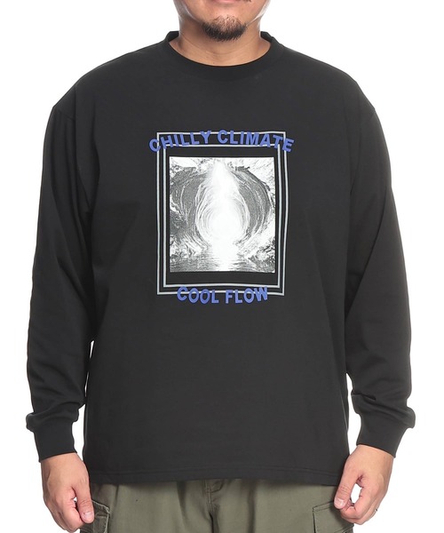 B&T CLUB(ビーティークラブ)の「Tシャツ 長袖 メンズ 大きいサイズ コットン100% プリント CHILLY CLIMATE クルーネック カットソー B&T CLUB (ビーアンドティークラブ)(Tシャツ/カットソー・メンズ・ブラック/ホワイト・X2(4L~5L)/X1(3L~4L))」の19枚目の写真