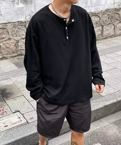 KELVIN(ケルヴァン)の「Relax Henley Long Tee リラックスヘンリーロンT(Tシャツ/カットソー・メンズ・グレー/ブラック・MEDIUM/LARGE)」の1枚目の写真
