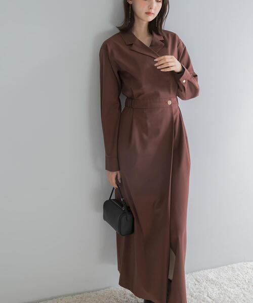 URBAN RESEARCH ROSSO WOMEN(アーバンリサーチ ロッソ)の「カシュクールデザインウーステッドワンピース(ワンピース・レディース・モカ/ブラウン/グレー・36/38)」の2枚目の写真