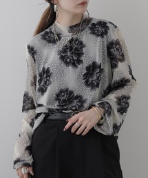 小花柄シアーチュール長袖カットソー