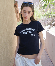 SOMEWHEREBUTTER（サムウェアバター）の「21 Square Logo Top - Navy（Tシャツ/カットソー）」