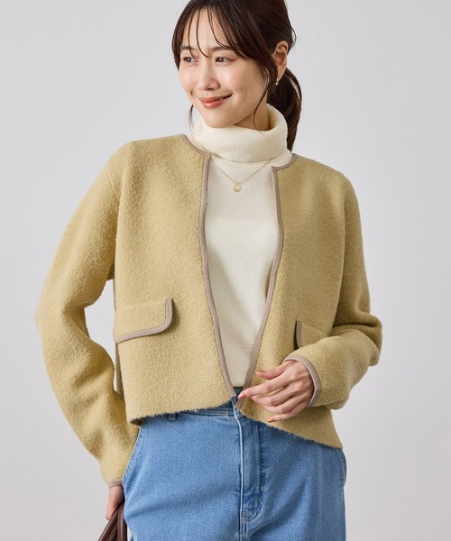 ROPE' PICNIC（ロペピクニック）の「ジャケット見え 配色ブークレーカーディガン（カーディガン/ボレロ・レディース・クリーム/キナリ/ブラック・FREE）」の3枚目の写真