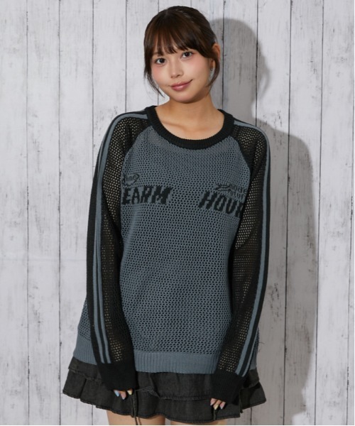 GORGE(ゴージ)の「配色ロゴメッシュニット|全3色(ニット/セーター・レディース・オフホワイト/チャコール/ボルドー・F)」の6枚目の写真
