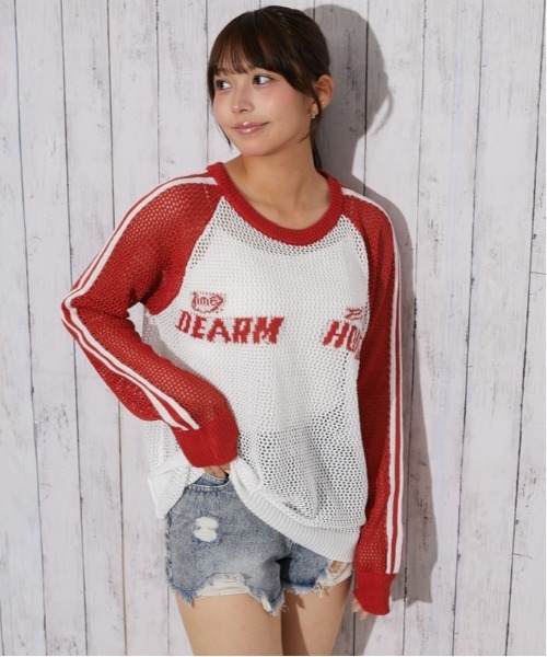 GORGE(ゴージ)の「配色ロゴメッシュニット|全3色(ニット/セーター・レディース・オフホワイト/チャコール/ボルドー・F)」の9枚目の写真