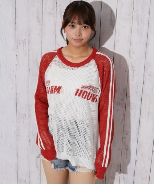 GORGE(ゴージ)の「配色ロゴメッシュニット|全3色(ニット/セーター・レディース・オフホワイト/チャコール/ボルドー・F)」の10枚目の写真