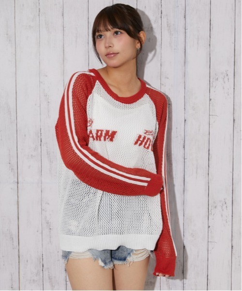 GORGE(ゴージ)の「配色ロゴメッシュニット|全3色(ニット/セーター・レディース・オフホワイト/チャコール/ボルドー・F)」の11枚目の写真