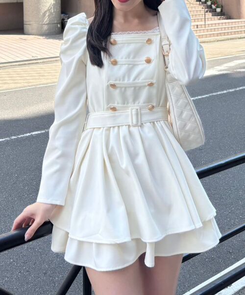 MAJESTIC LEGON(マジェスティックレゴン)の「ナポレオンデザイン長袖ワンピース(ワンピース・レディース・アイボリー/ベージュ/ブラック/グレー・MEDIUM)」の11枚目の写真