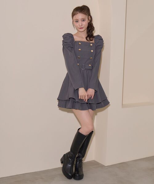 MAJESTIC LEGON(マジェスティックレゴン)の「ナポレオンデザイン長袖ワンピース(ワンピース・レディース・アイボリー/ベージュ/ブラック/グレー・MEDIUM)」の18枚目の写真