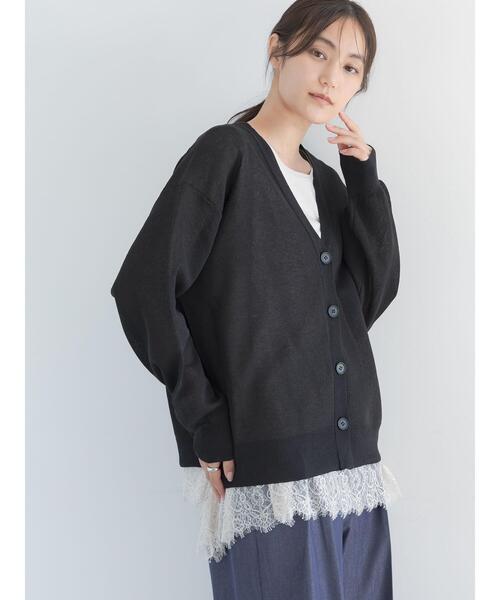 Te chichi(テチチ)の「リネン混ダブルジャガードVネックカーディガン(カーディガン/ボレロ・レディース・ブラック/ブラウン/レッド・F)」の2枚目の写真