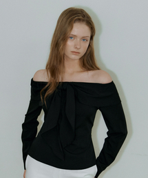 PAP OFF SHOULDER TIE BLOUSE BLACK