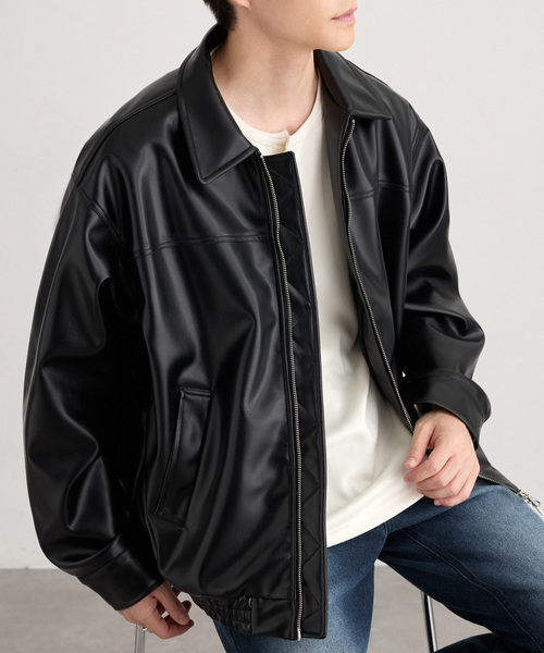 MONO-MART(モノマート)の「ヴィンテージライク オーバーサイズ ジップアップブルゾン(ライダースジャケット・メンズ・ブラウン/ブラック/ダークブラウン・L/M/S)」の5枚目の写真