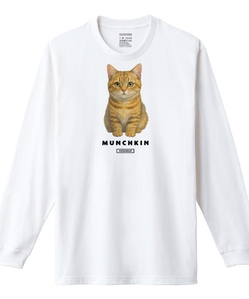 Moftique(モフティック)の「Moftique(モフティック) 長袖Tシャツ マンチカン 猫 キャット ペット アニマル プリント 袖リブ ロンT トップス レディース(Tシャツ/カットソー・レディース・ホワイト/ブラック・S/XS)」の2枚目の写真