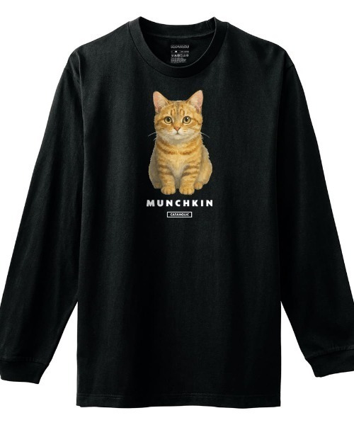 Moftique(モフティック)の「Moftique(モフティック) 長袖Tシャツ マンチカン 猫 キャット ペット アニマル プリント 袖リブ ロンT トップス レディース(Tシャツ/カットソー・レディース・ホワイト/ブラック・S/XS)」の1枚目の写真