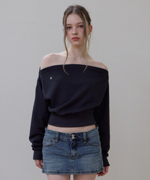 Crop Off Shoulder Sweatshirt [Charcoal]