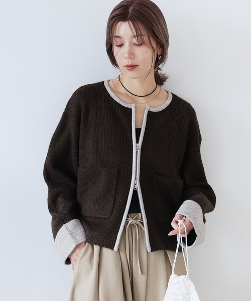 reca(レカ)の「ダブルジップ配色ニットカーディガン(カーディガン/ボレロ・レディース・オートミール/チャコール/チョコ・FREE)」の2枚目の写真