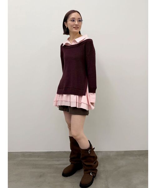 LAGUNAMOON(ラグナムーン)の「シャツドッキングニットチュニック(ニット/セーター・レディース・ネイビー/その他1/ボルドー・FREE)」の1枚目の写真