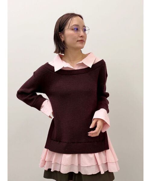 LAGUNAMOON(ラグナムーン)の「シャツドッキングニットチュニック(ニット/セーター・レディース・ネイビー/その他1/ボルドー・FREE)」の9枚目の写真