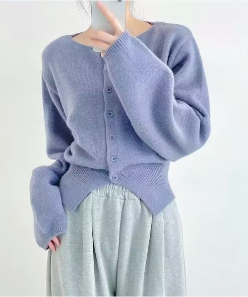 semuse（セミューズ）の「ふんわり上品コンパクトシンプルニットカーディガン（カーディガン/ボレロ・レディース・ブラック/アイボリー/ピンク/グレー/ブルー・FREE）」の8枚目の写真