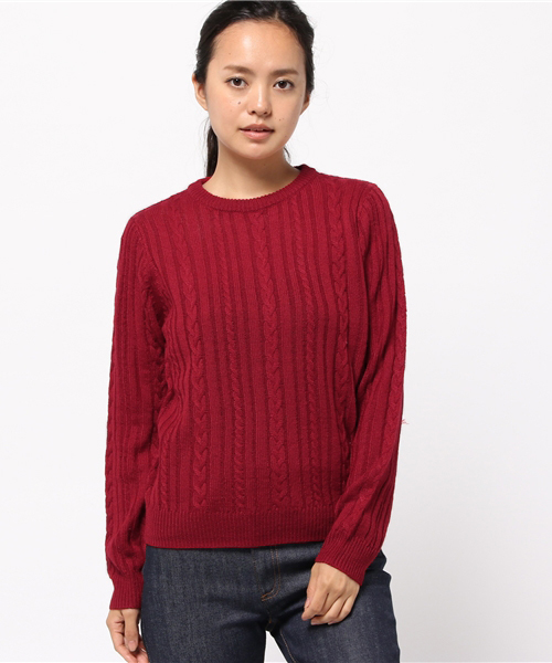 koe（コエ）の「ベーシックケーブルニットプルオーバー（ニット/セーター・レディース・ライトグレー/レッド/ネイビー/オフホワイト・L/M/S）」の12枚目の写真