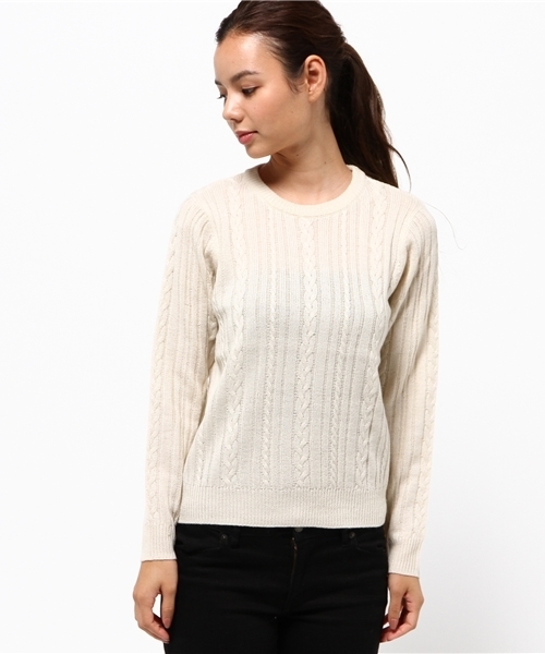 koe（コエ）の「ベーシックケーブルニットプルオーバー（ニット/セーター・レディース・ライトグレー/レッド/ネイビー/オフホワイト・L/M/S）」の5枚目の写真