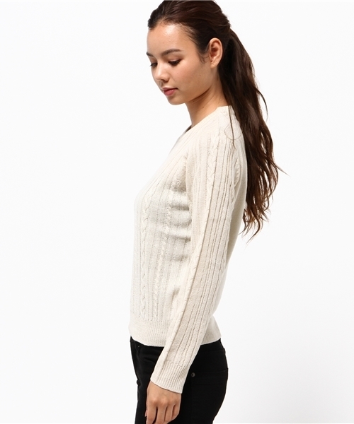 koe（コエ）の「ベーシックケーブルニットプルオーバー（ニット/セーター・レディース・ライトグレー/レッド/ネイビー/オフホワイト・L/M/S）」の6枚目の写真