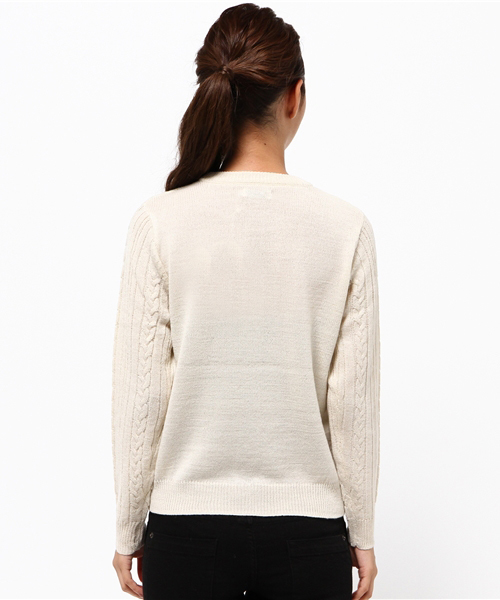 koe（コエ）の「ベーシックケーブルニットプルオーバー（ニット/セーター・レディース・ライトグレー/レッド/ネイビー/オフホワイト・L/M/S）」の7枚目の写真