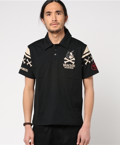 VANSON LOW BLOW KNUCKLE ポロシャツ 黒 L JACKROSE（ジャックローズ）の「LBK×Vanson ワンスタードッグポロ