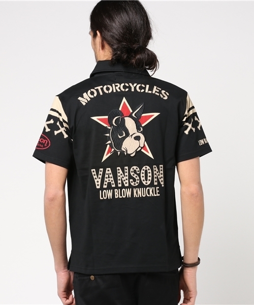 VANSON LOW BLOW KNUCKLE ポロシャツ 黒 L JACKROSE（ジャックローズ）の「LBK×Vanson ワンスタードッグポロ