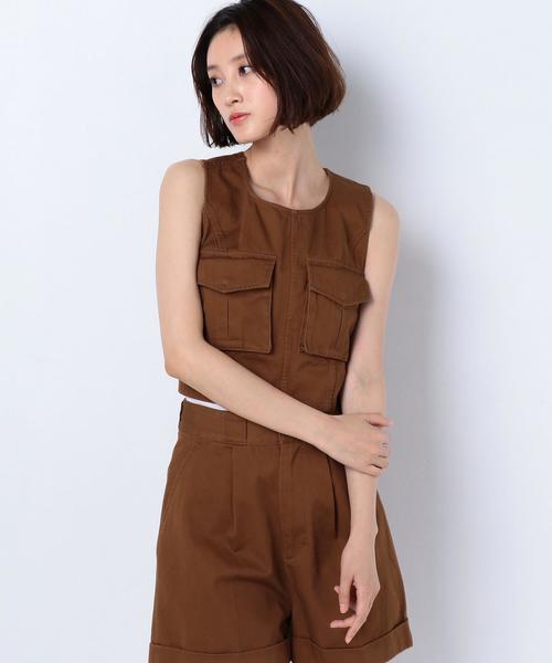 Another Edition(アナザーエディション)の「CHINO 2ポケットベルトVEST ◆(ベスト・レディース・ブラウン/ネイビー・FREE)」の2枚目の写真