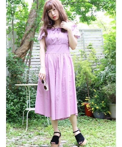 dazzlin（ダズリン）の「コットンビスチェロンパース（つなぎ/オールインワン・レディース・パープル/ブラウン/オフホワイト・FREE）」の3枚目の写真