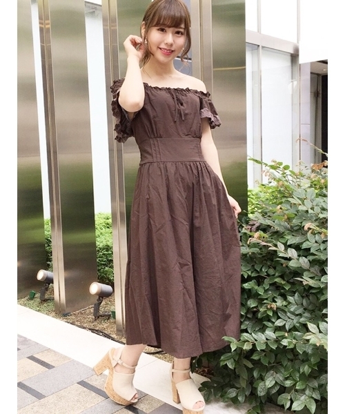 dazzlin（ダズリン）の「コットンビスチェロンパース（つなぎ/オールインワン・レディース・パープル/ブラウン/オフホワイト・FREE）」の2枚目の写真