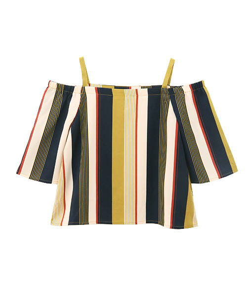 Luz Llena（ラズレナ）の「マルチストライプ柄オフショルトップス（シャツ/ブラウス・レディース・ライトグリーン/ボルドー/グリーン・MEDIUM）」の12枚目の写真