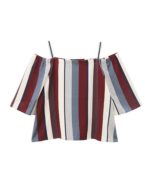 Luz Llena（ラズレナ）の「マルチストライプ柄オフショルトップス（シャツ/ブラウス・レディース・ライトグリーン/ボルドー/グリーン・MEDIUM）」の13枚目の写真