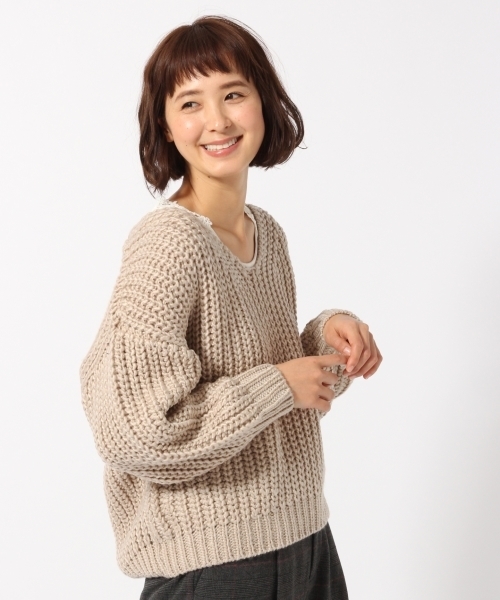 GLOBAL WORK（グローバルワーク）の「1.5ゲージロービングⅤプルオーバー/776607（Tシャツ/カットソー・レディース・オフホワイト/ベージュ/ネイビー/ボルドー・FREE）」の3枚目の写真