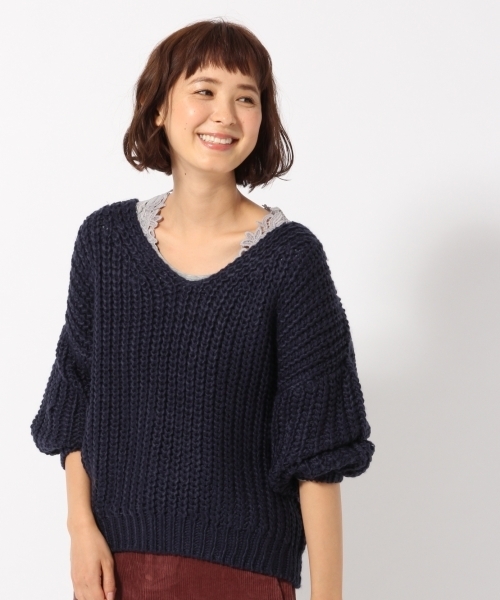 GLOBAL WORK（グローバルワーク）の「1.5ゲージロービングⅤプルオーバー/776607（Tシャツ/カットソー・レディース・オフホワイト/ベージュ/ネイビー/ボルドー・FREE）」の4枚目の写真