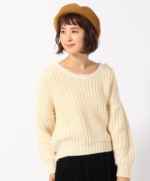 GLOBAL WORK（グローバルワーク）の「1.5ゲージロービングⅤプルオーバー/776607（Tシャツ/カットソー・レディース・オフホワイト/ベージュ/ネイビー/ボルドー・FREE）」の2枚目の写真