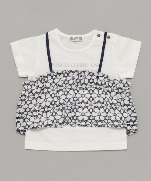 RAGMART（ラグマート）の「レースビスチェレイヤード風Tシャツ（Tシャツ/カットソー・キッズ・オフホワイト/グリーン・90cm/95cm/80ｃｍ）」の4枚目の写真