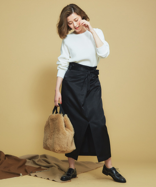Abahouse Devinette（ドゥヴィネット）の「フロントタックブライトスカート（スカート・レディース・キャメル/ブラック・36/38/40）」の13枚目の写真