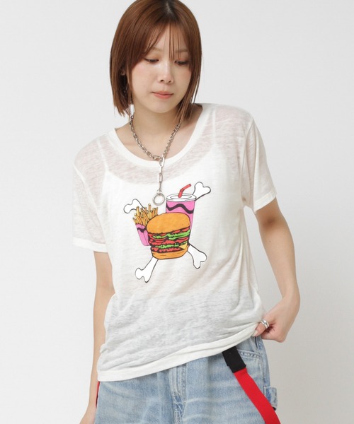 RNA（アールエヌエー）の「M0997 ボーンバーガーオパールウォッシュTシャツ（Tシャツ/カットソー・レディース・ホワイト/パープル/ピンク・MEDIUM）」の2枚目の写真